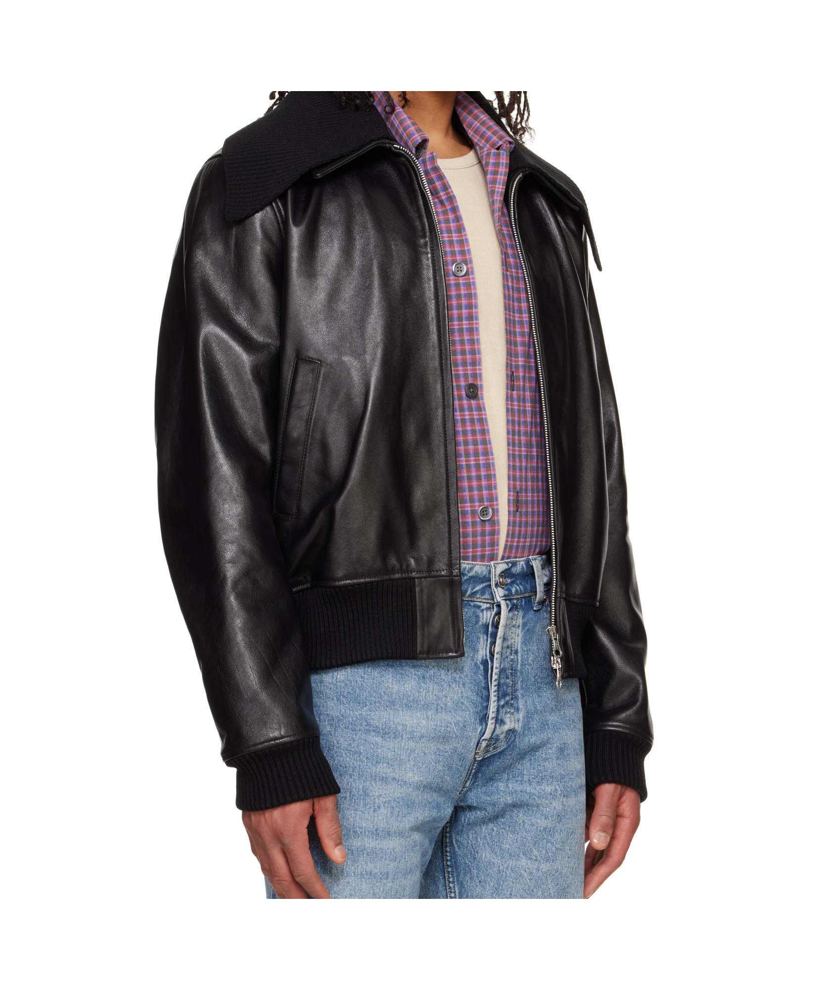 Our Legacy Bomber Jacket Leather Large Collar In Black