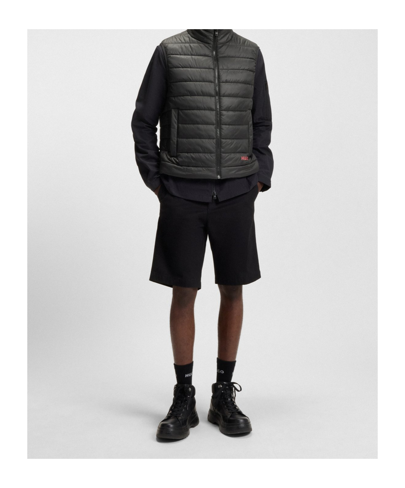 Hugo Boss Water-repellent Gilet With Logo Print In Black