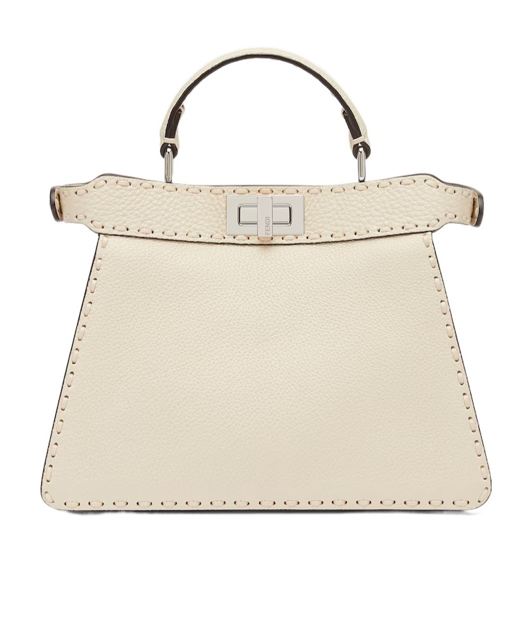 Shop Fendi Camellia-coloured Selleria Bag With 556 Hand-sewn Topstitches In Beige