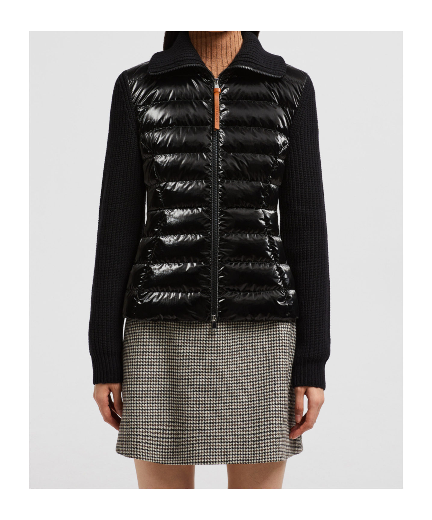 Moncler Puffer Knit Cardigan In Black