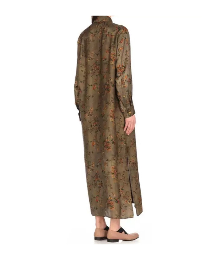 Shop Uma Wang Floral Printed Long-sleeved Dress In Green