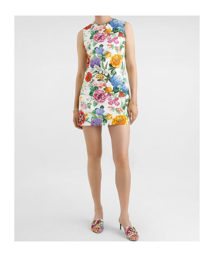 Dolce & Gabbana Floral-print Cotton-blend Jacquard Mini Dress In Multicolor
