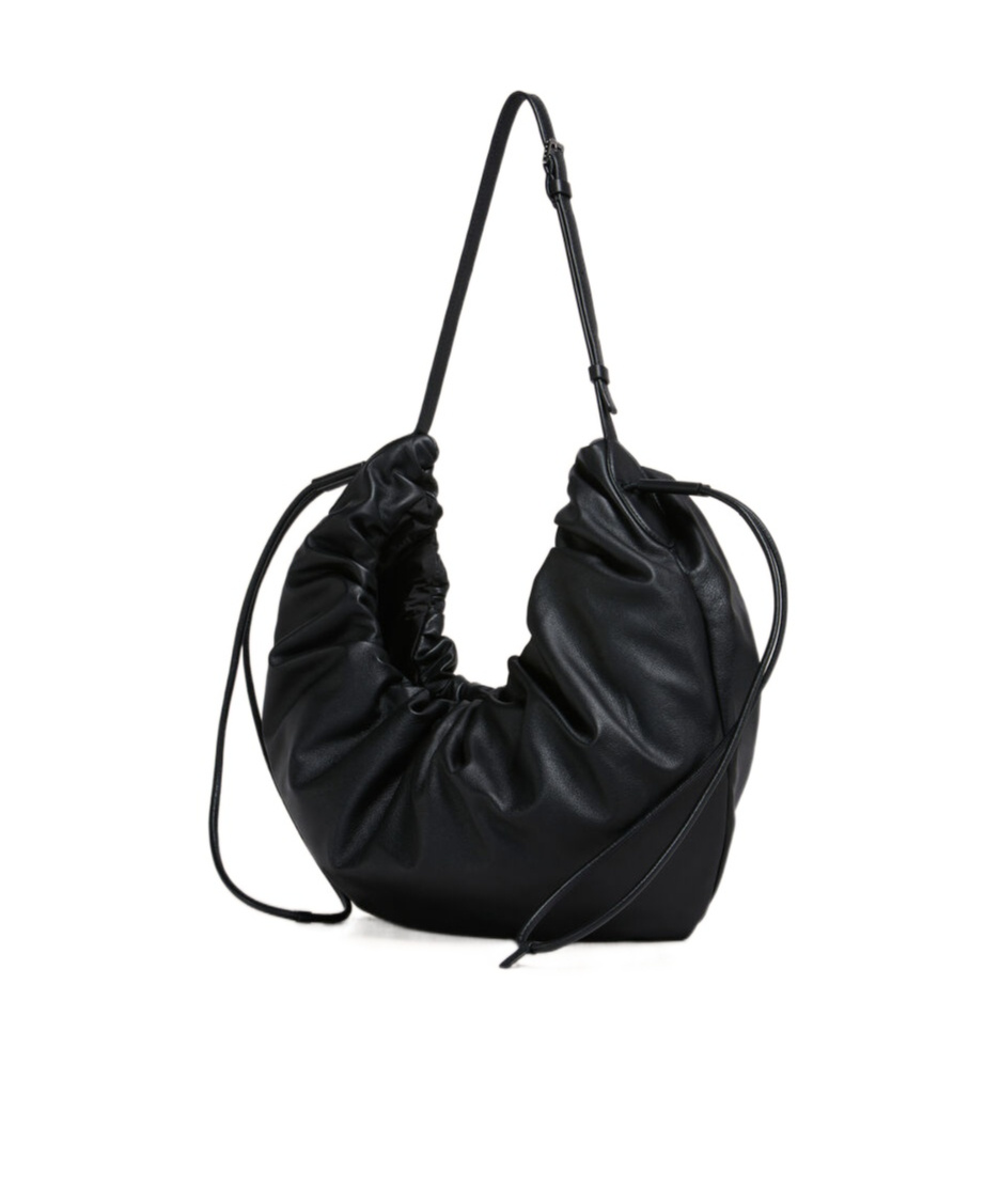 Marni Black Leather Scrunchie Medium Hobo Bag In Black