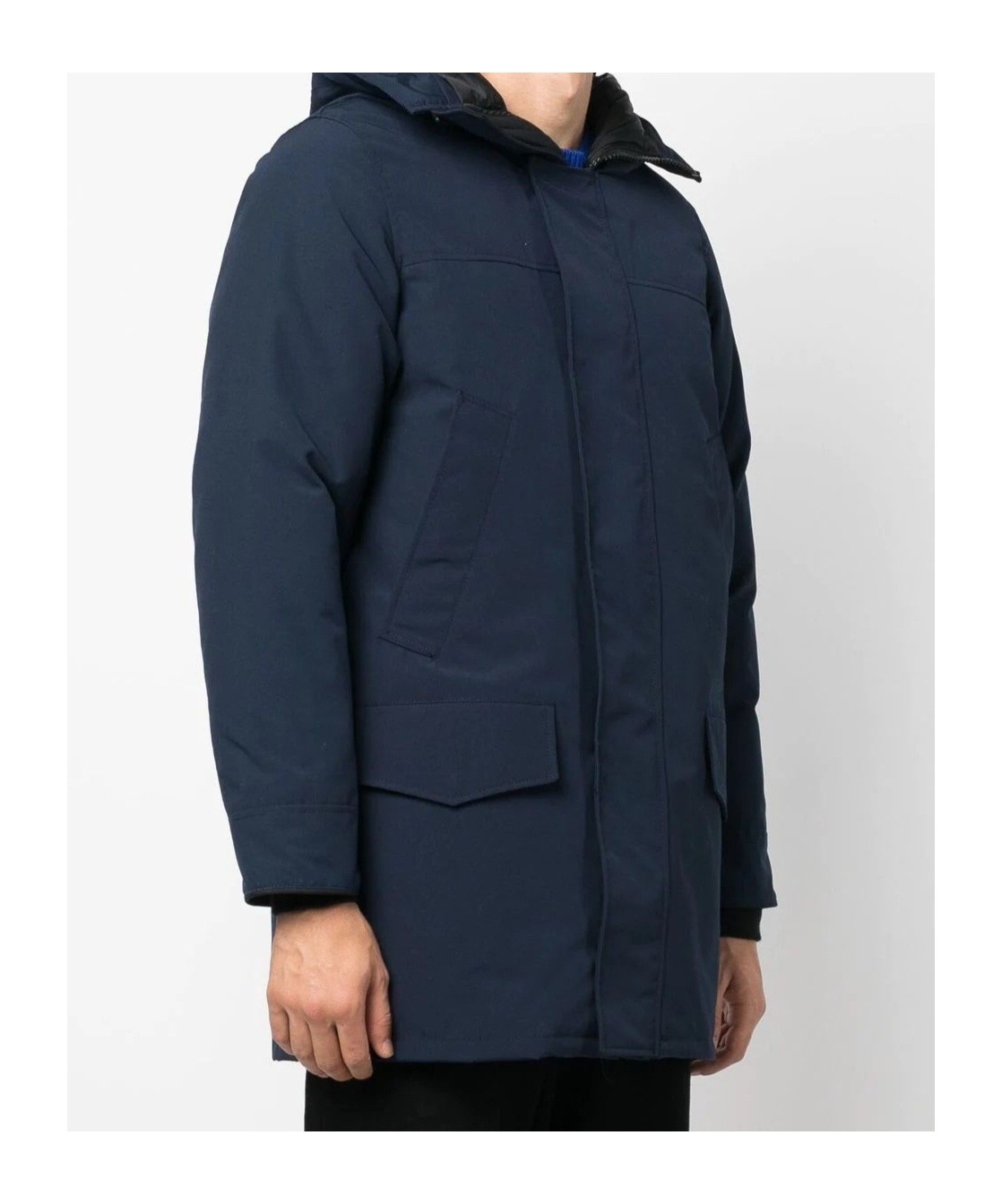 Canada Goose Navy Blue Logo Detail Parka Jacket In Black
