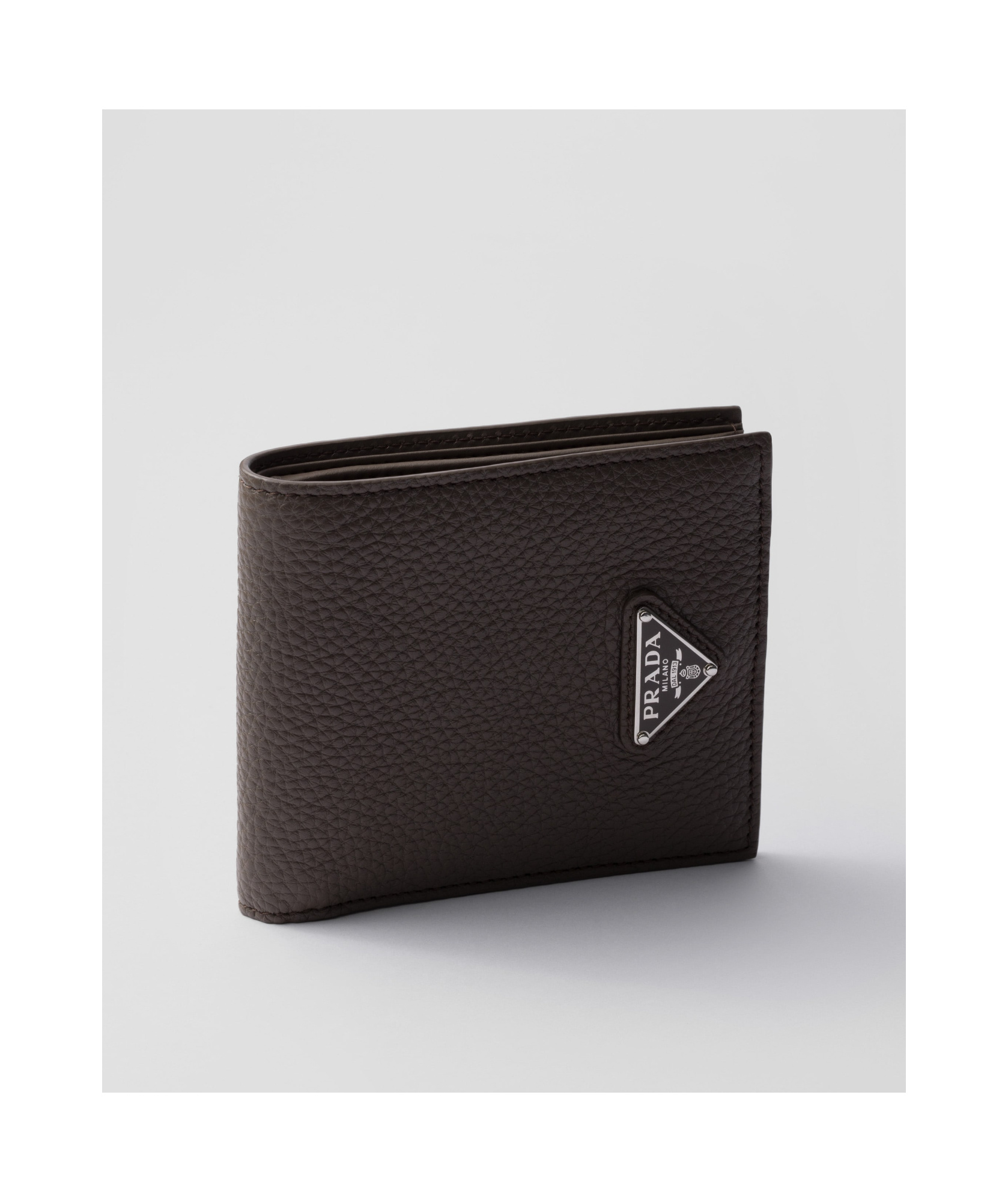 Prada Grained Leather Triangle Wallet In Brown