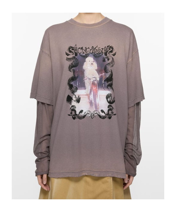 Acne Studios Purple Layered Print T-shirt In Gray