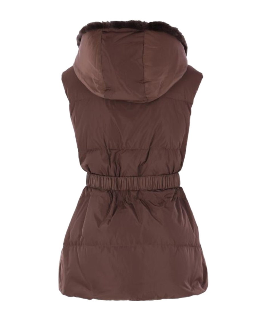 Yves Salomon Sleeveless Hooded Down Jacket In Brown