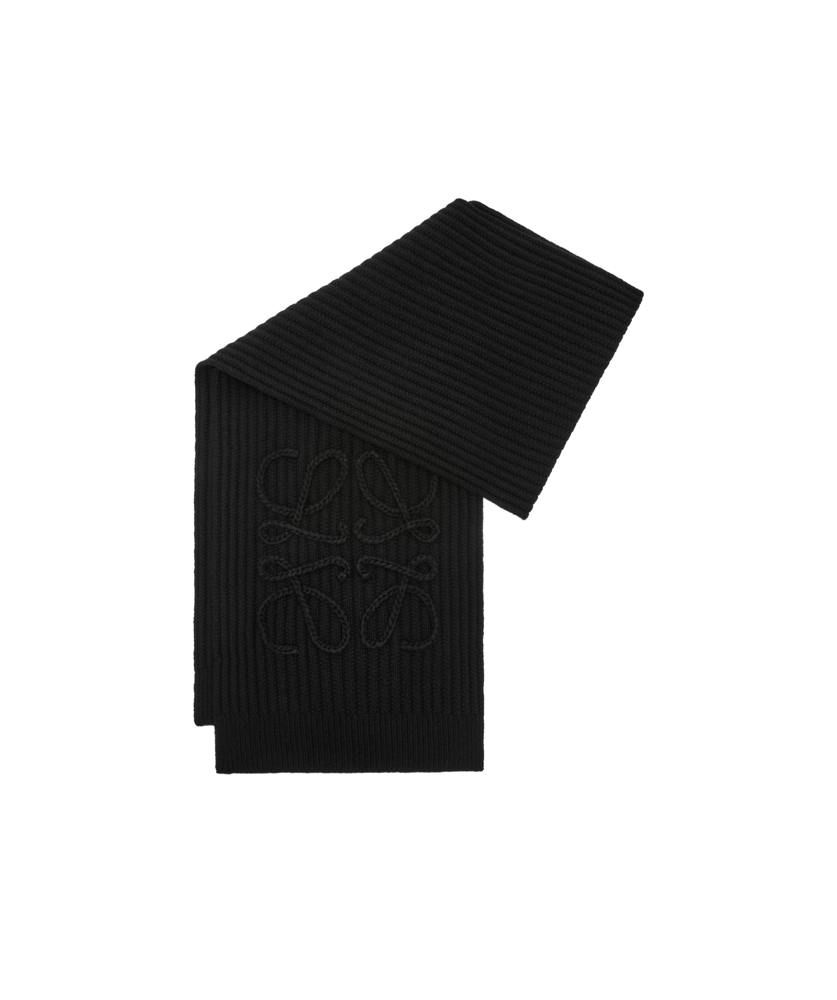 Loewe Anagram Ribbed Scarf In Black