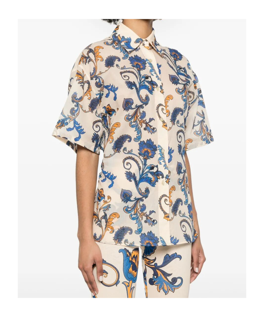 Etro Floral-print Short Sleeved Cotton Shirt In Bianco