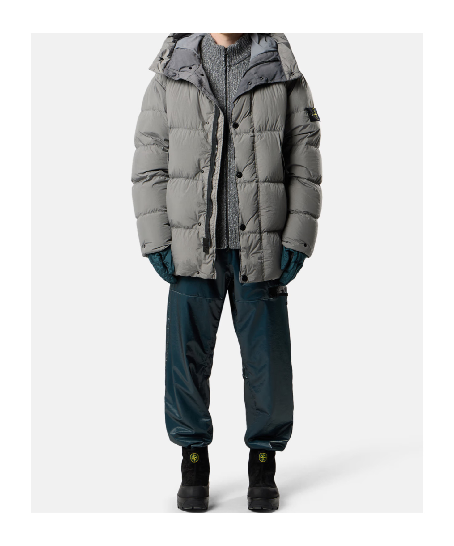 Stone Island Hooded Down Parka With Wind Resistance In Gray