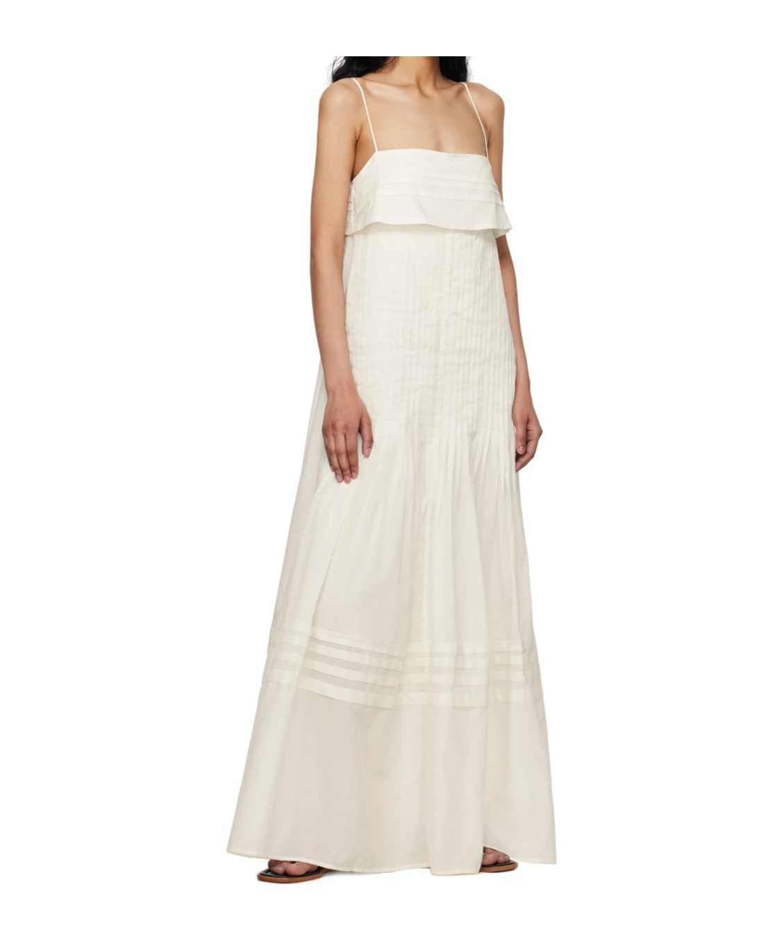 Staud Kristina Pleated Cotton Maxi Dress In White