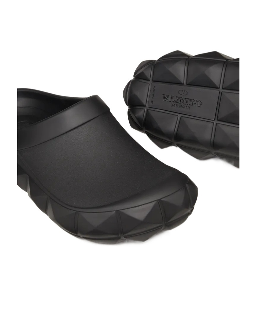 Valentino Roman Stud Turtle Slide Sandals In Black