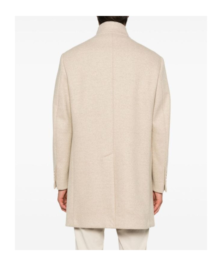 Fay Wool Blend Double-breasted Coat With High Neck In Nude