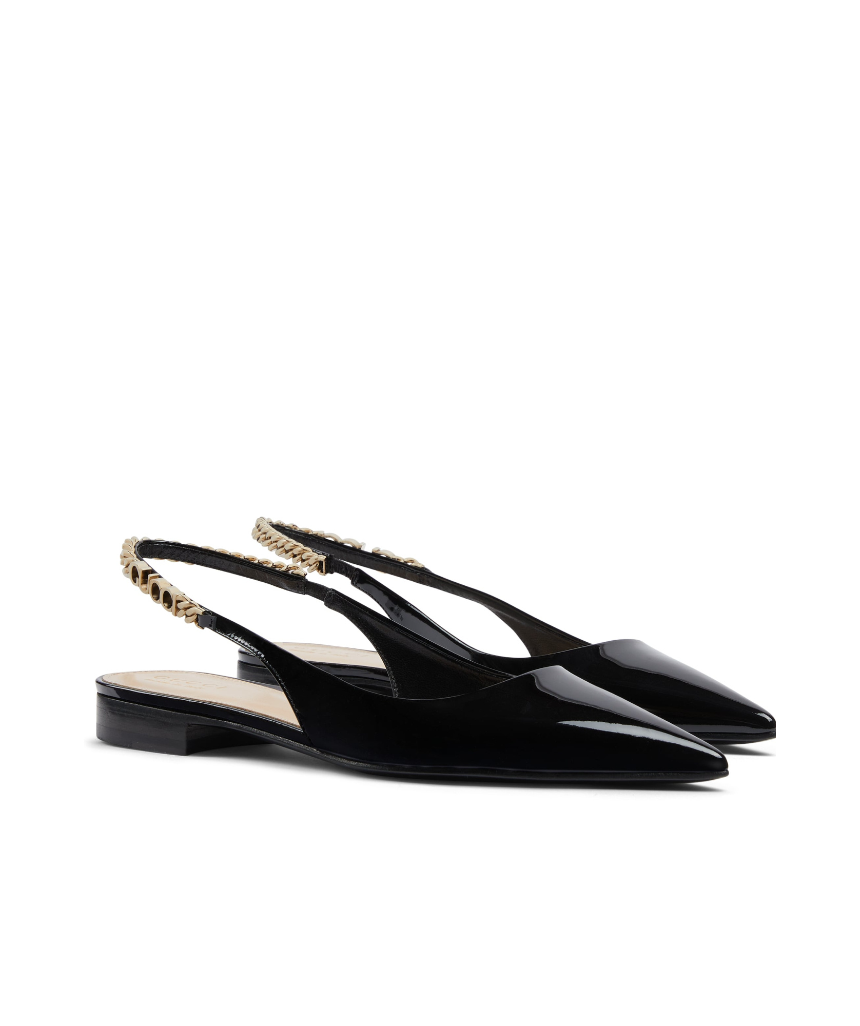Gucci Signoria Pointed Ballet Flats In Patent Leather In Black