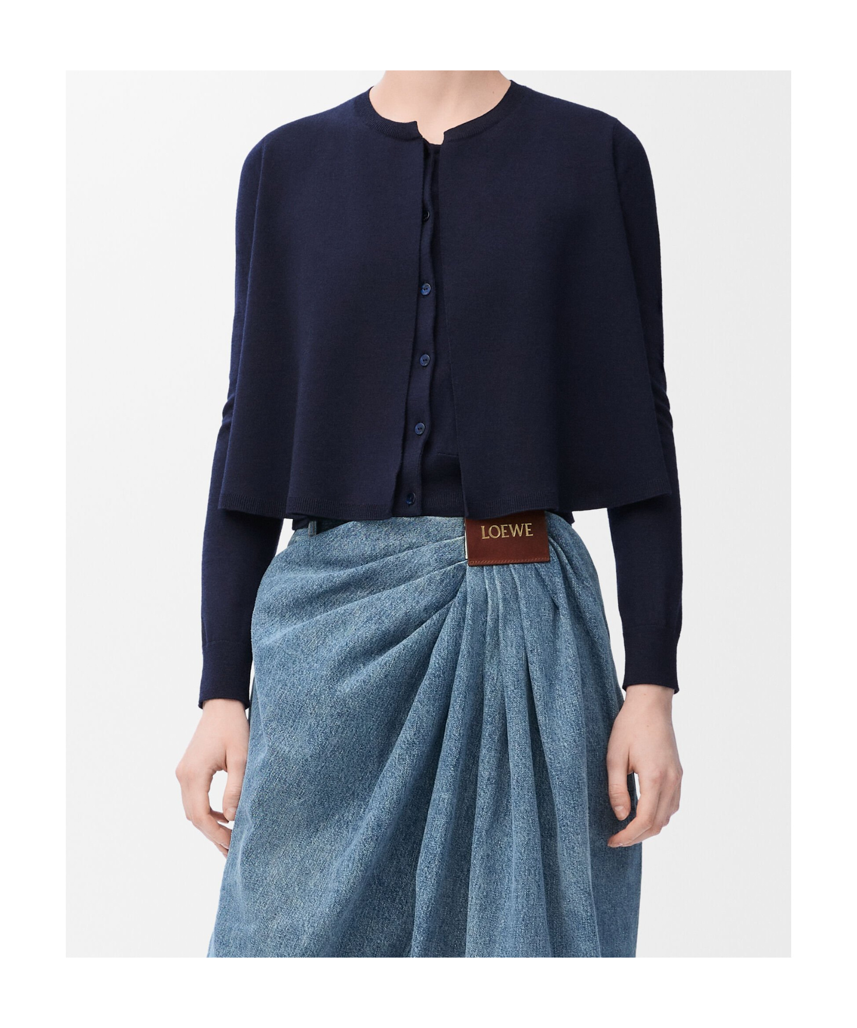 Loewe Layered Cropped Wool Cardigan In Blue