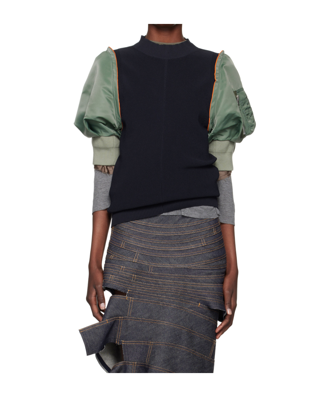 Shop Sacai Stitched Long-sleeved Sweater In Black