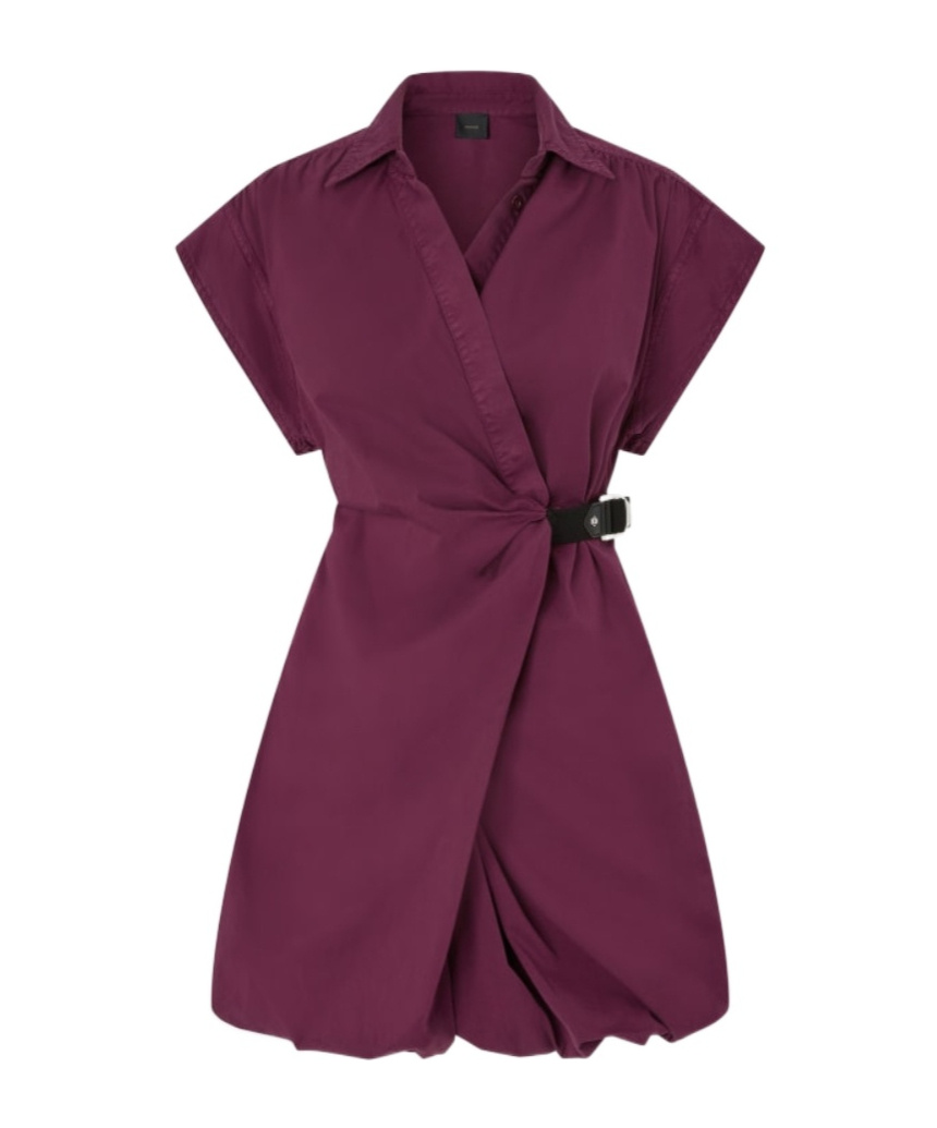 Pinko Short Shirt Dress With Crisscross In Burgundy