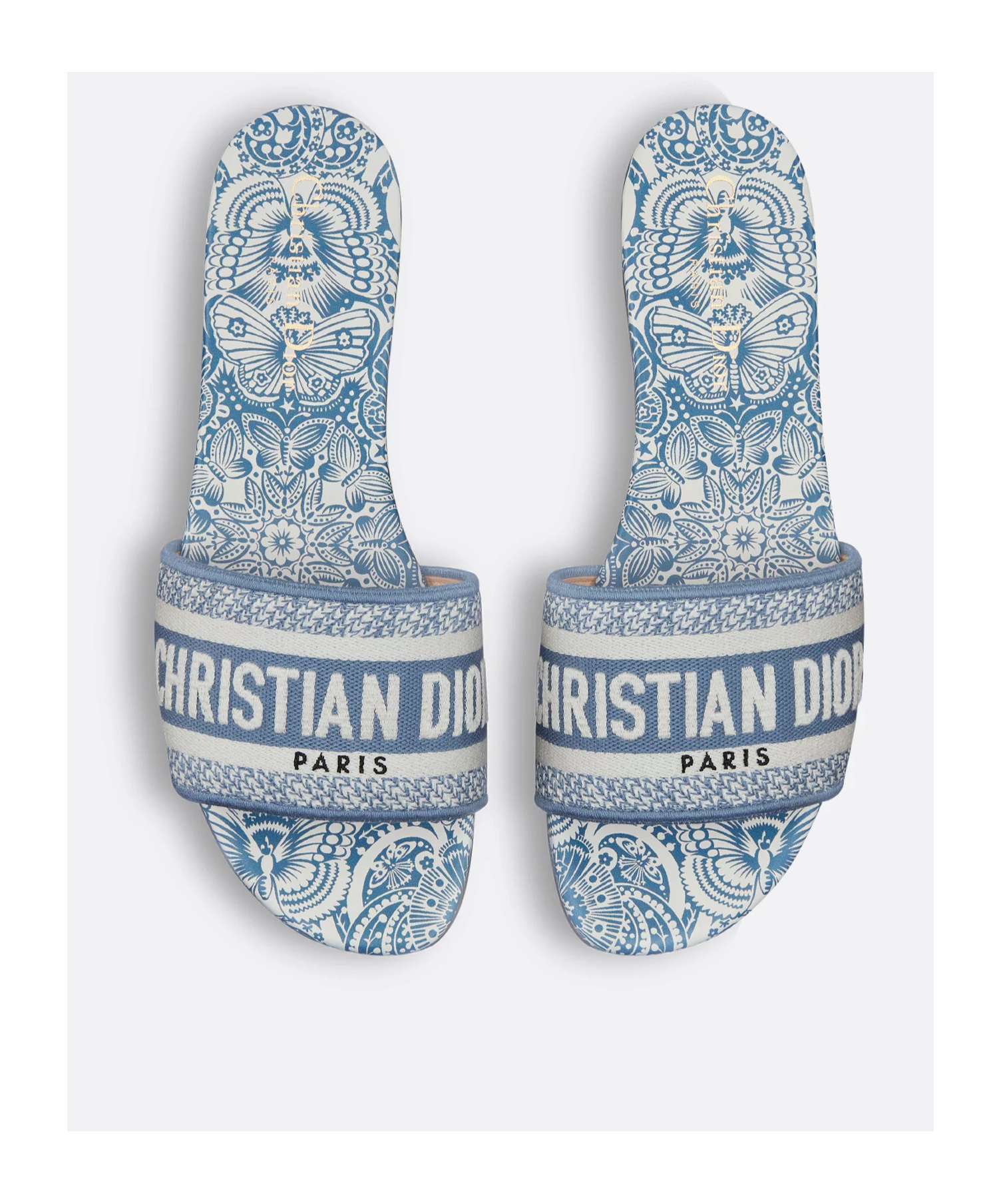 Dior Round Head Flat Slippers In Blue