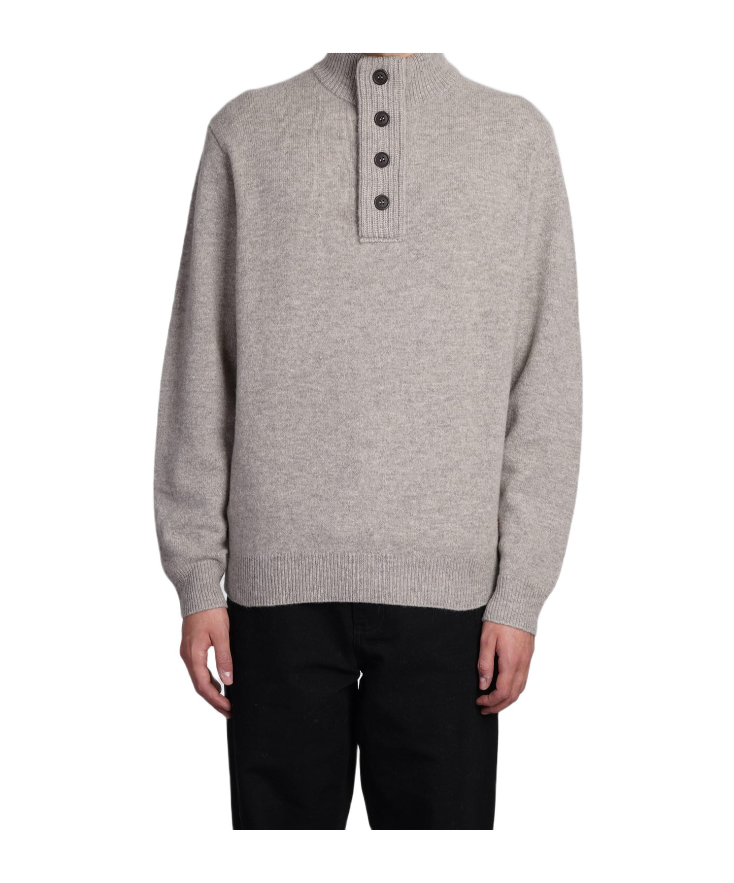 Barbour Buttoned High-neck Knit Jumper In Gray