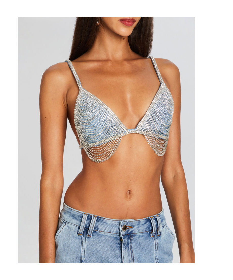 Retroféte Chain Decorative Triangle Bra In Brown