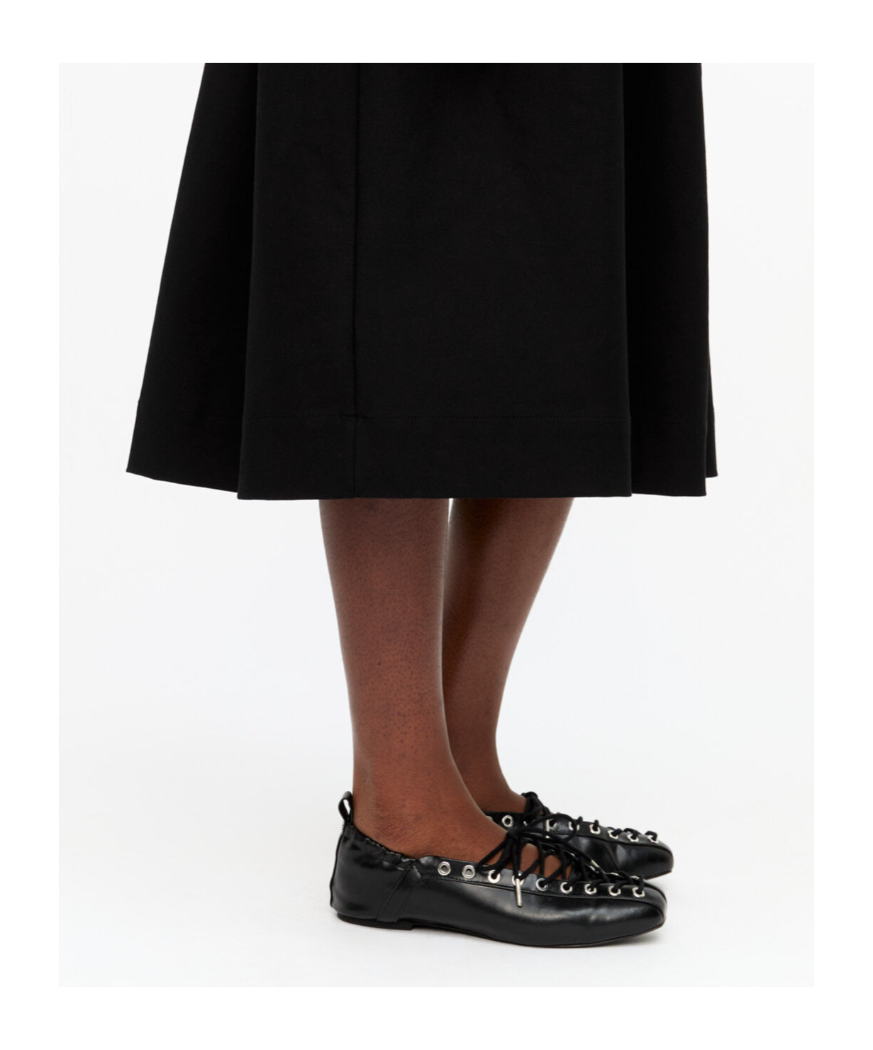 Ganni Black Lace-up Ballerinas With Metal Eyelets And Elasticized Ankle In Eco-leather Woman In Black