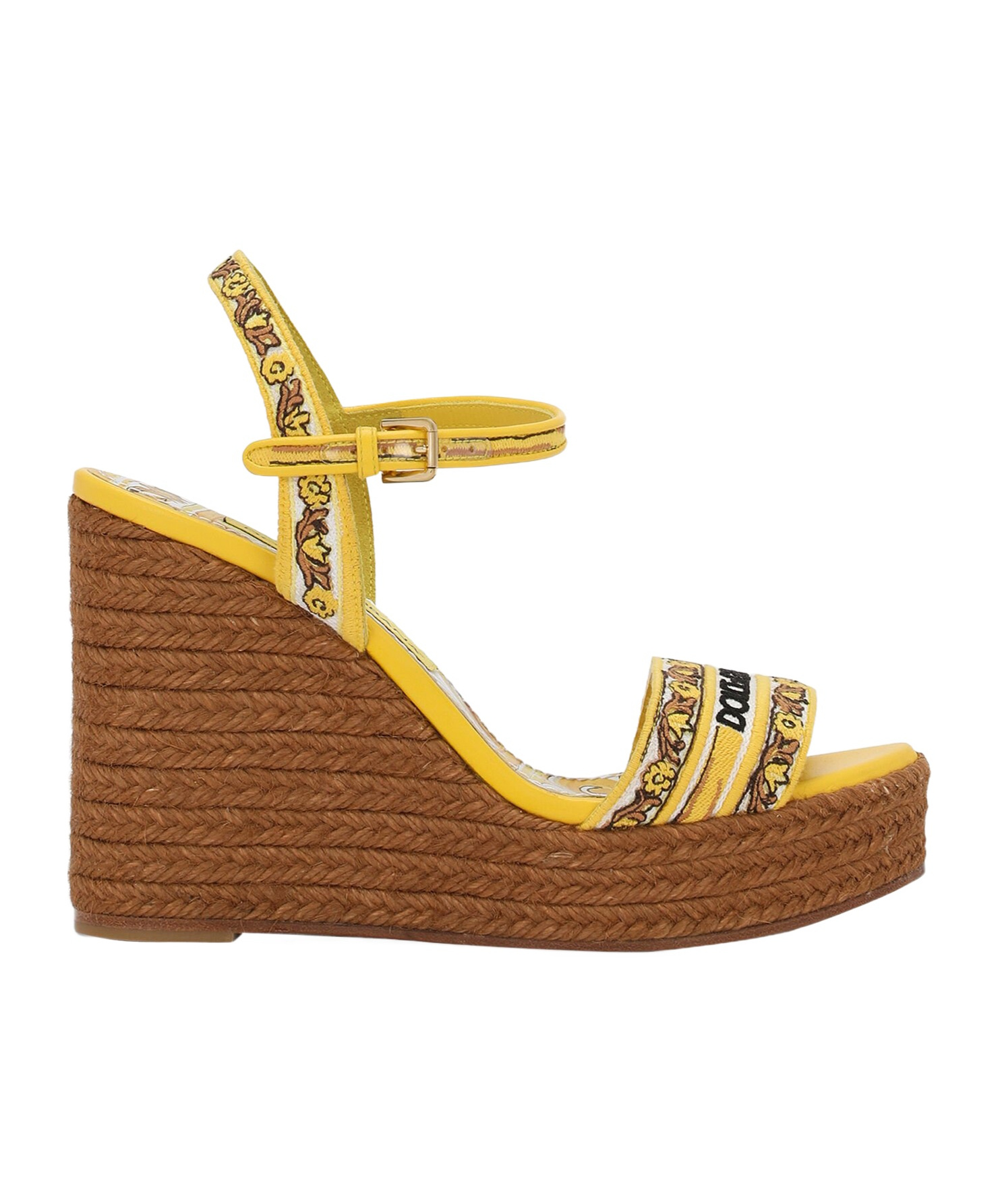Dolce & Gabbana Maiolica Embroidered Wedge Sandals In Brown