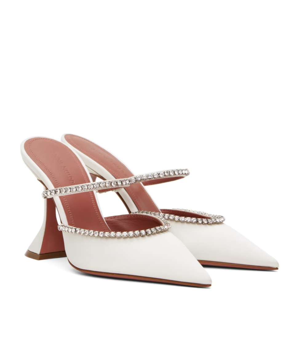 Amina Muaddi Gilda Crystal Pointed Pedestal Mules In White
