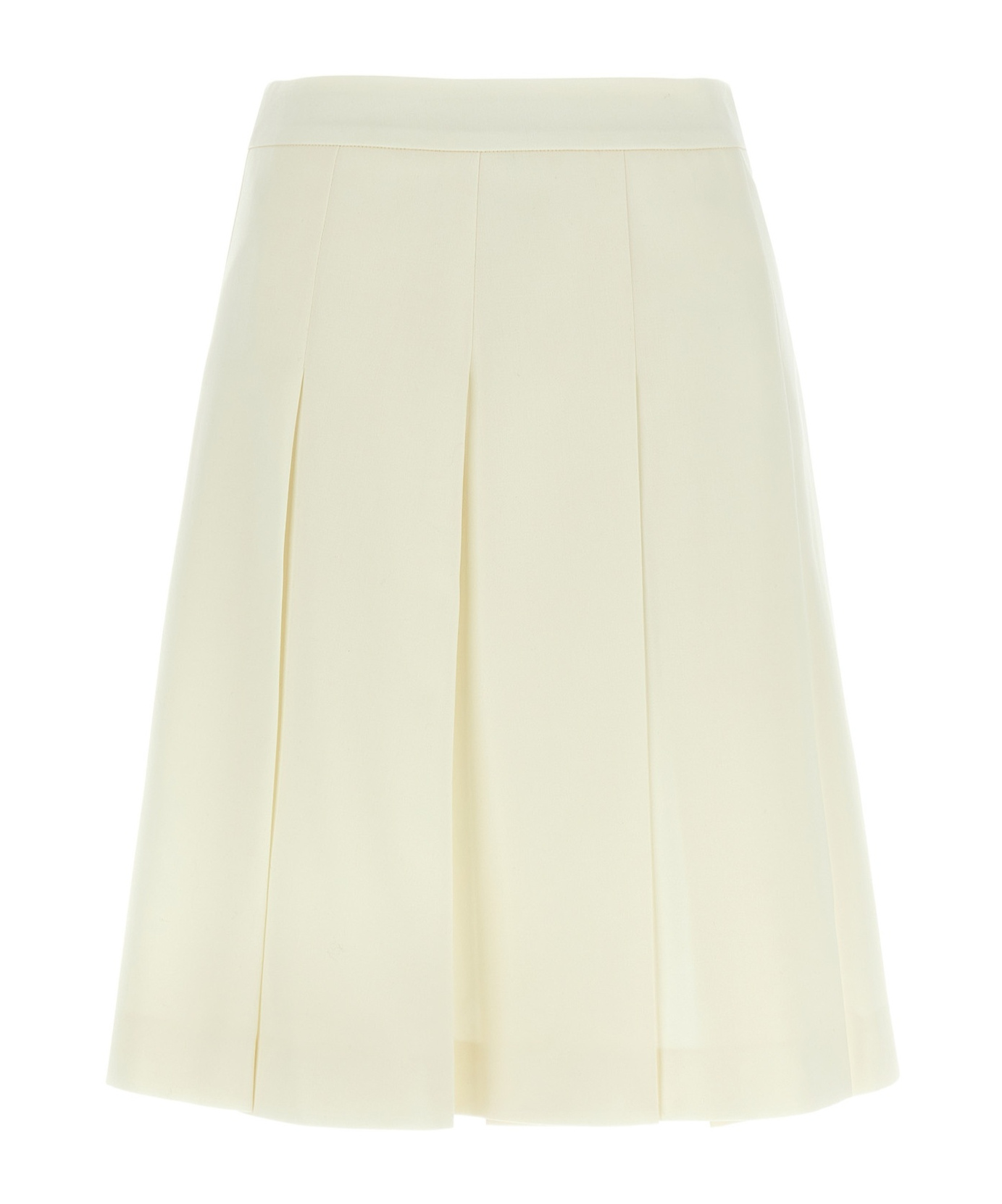 Alessandra Rich Pleated Wool Midi Skirt With Flared Silhouette In White