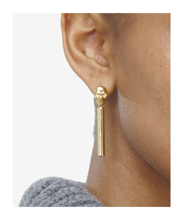 Alexander Mcqueen Skull Liner Drop Earrings In Yellow
