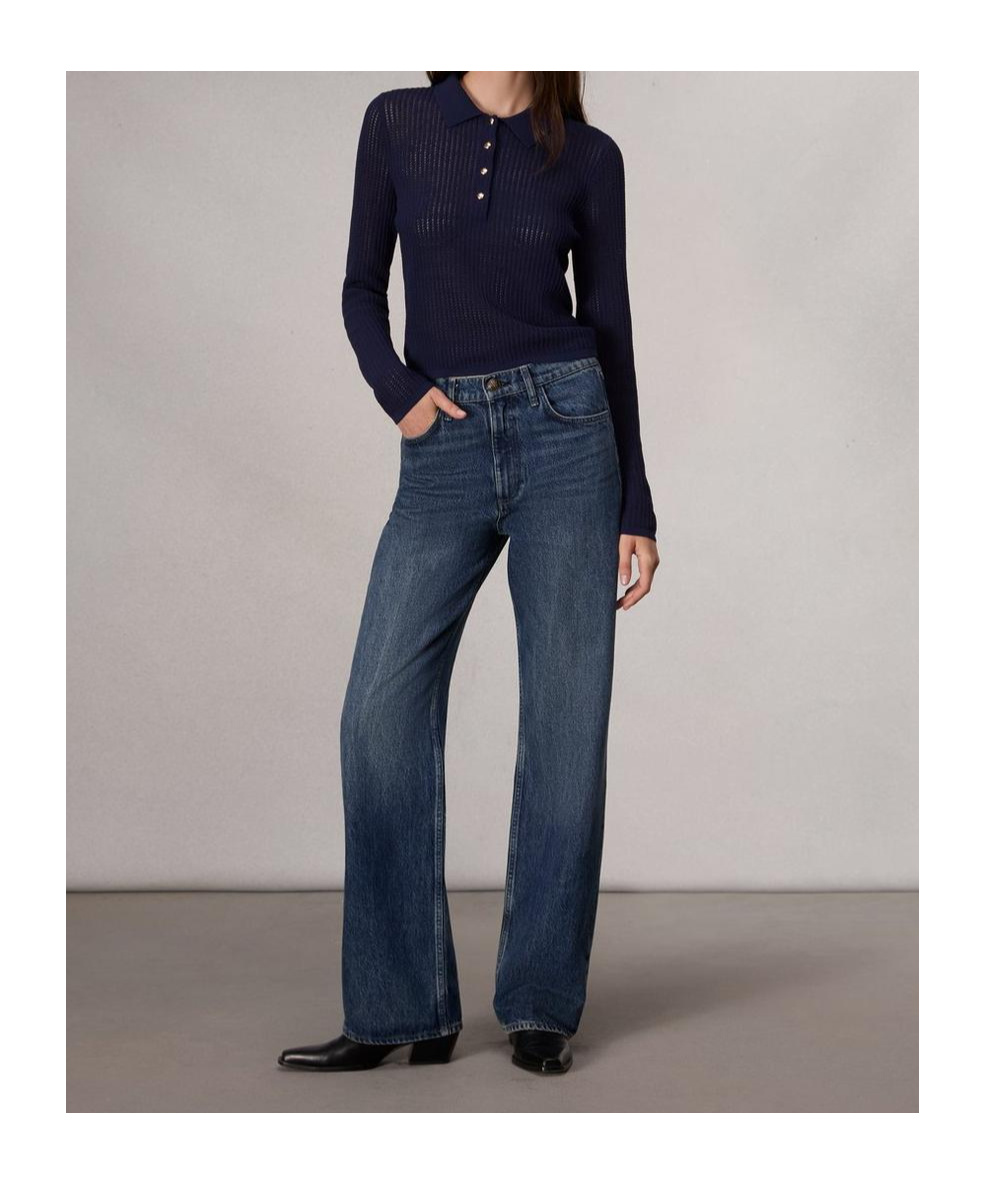 Rag & Bone Long Sleeve Polo Sweater In Indigo