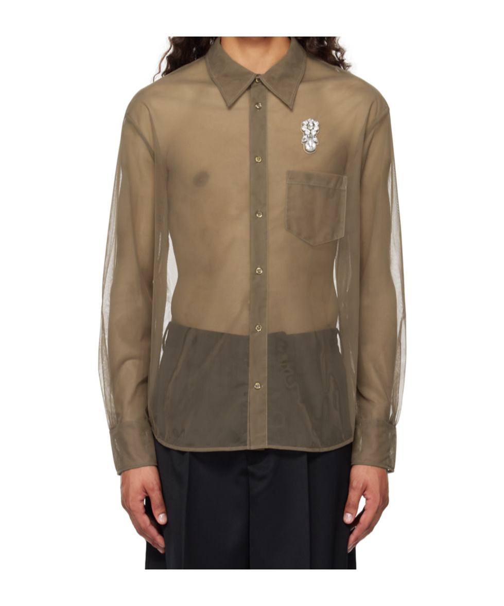 Simone Rocha Sheer Embellished Shirt In Black