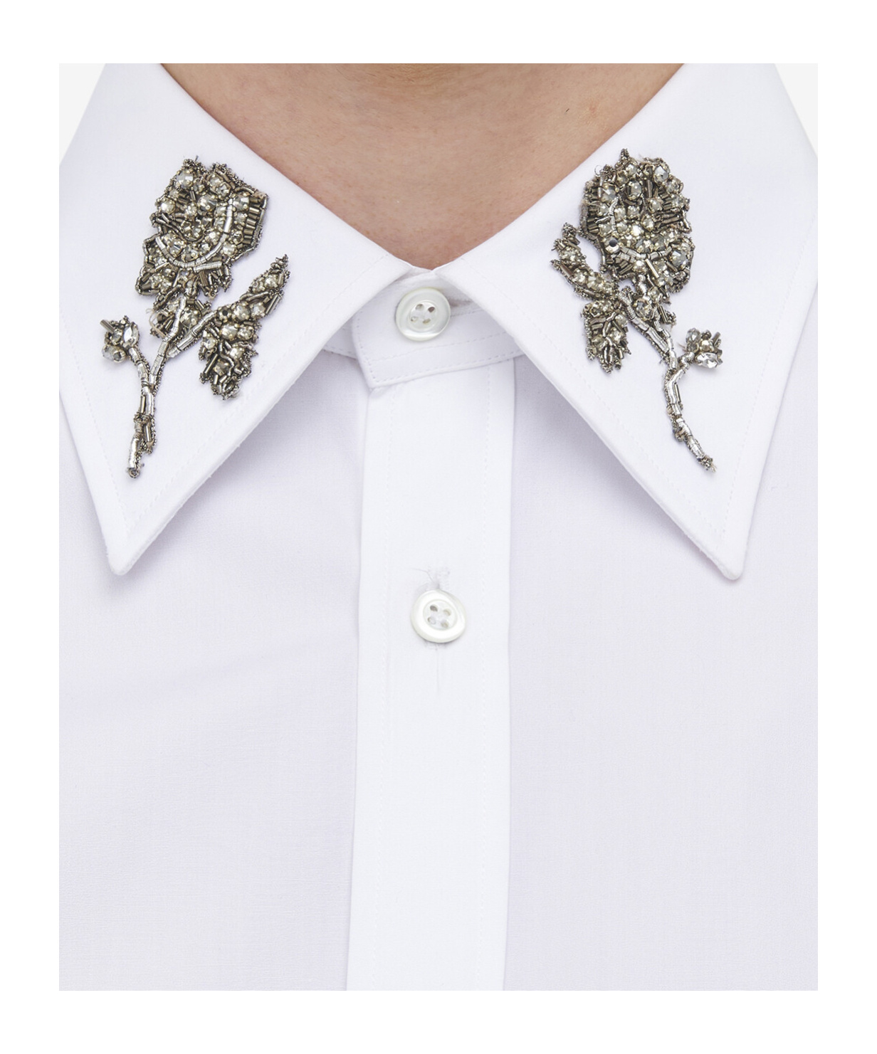 Alexander Mcqueen Men's Sailor Tattoo Rose Embroidery Shirt In Optical White In White