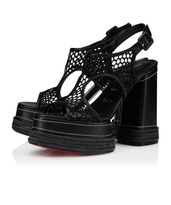 Christian Louboutin Almeja 130 Mesh And Leather Platform Sandals In Black