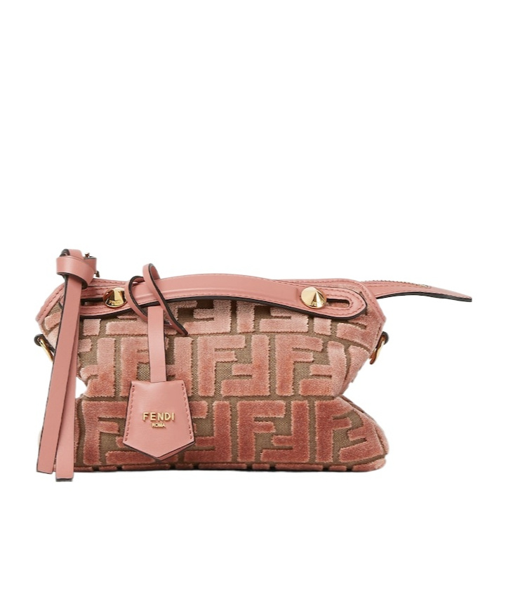 Fendi By The Way Soft Mini Ff Jacquard Velvet And Leather Shoulder Bag In Pink