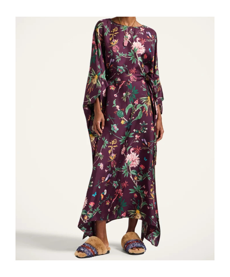 La Doublej La Double J Square Belted Printed Silk Kaftan Dress In Multi