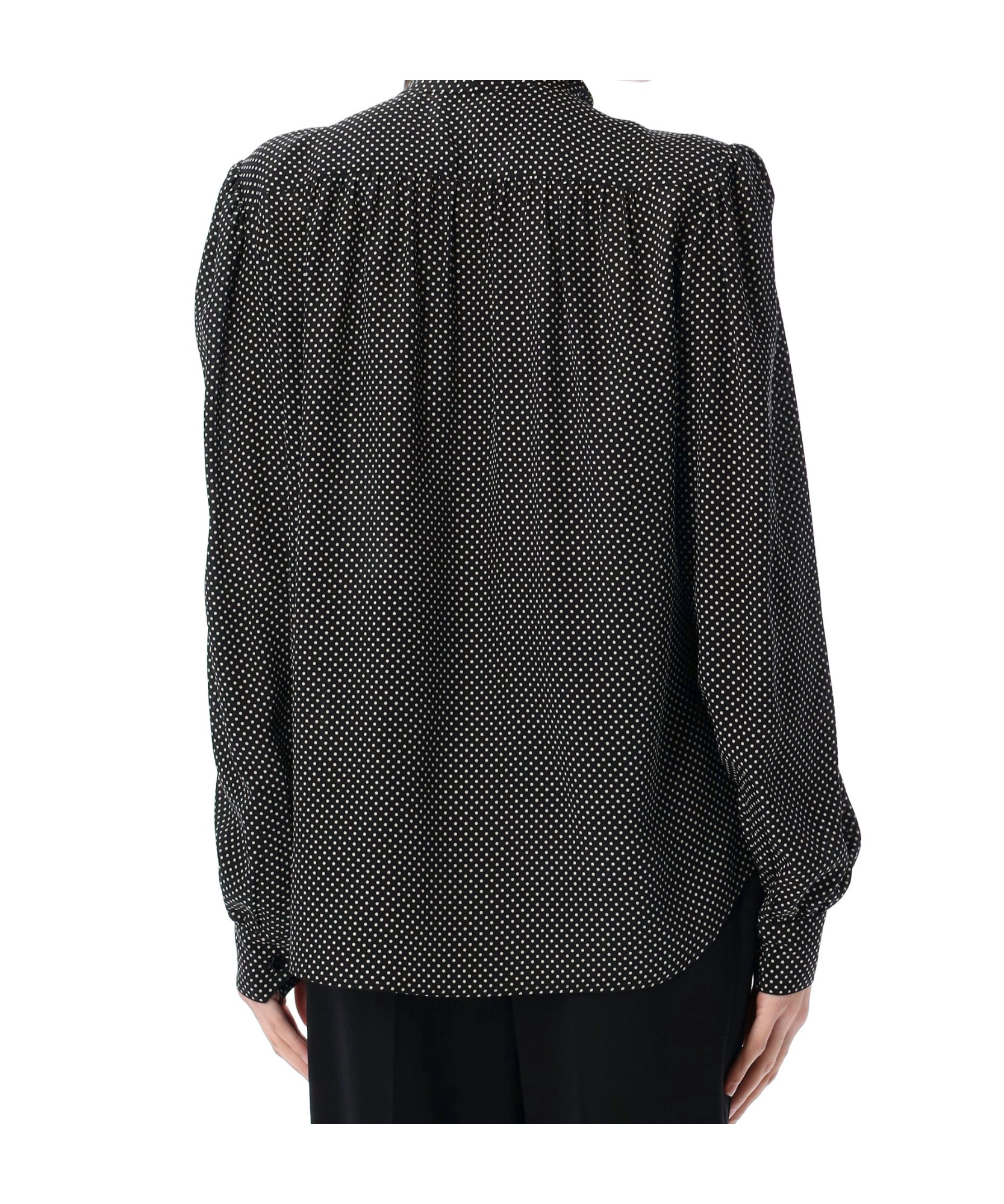Shop Saint Laurent Dotted Pussy-bow Shirt In Black