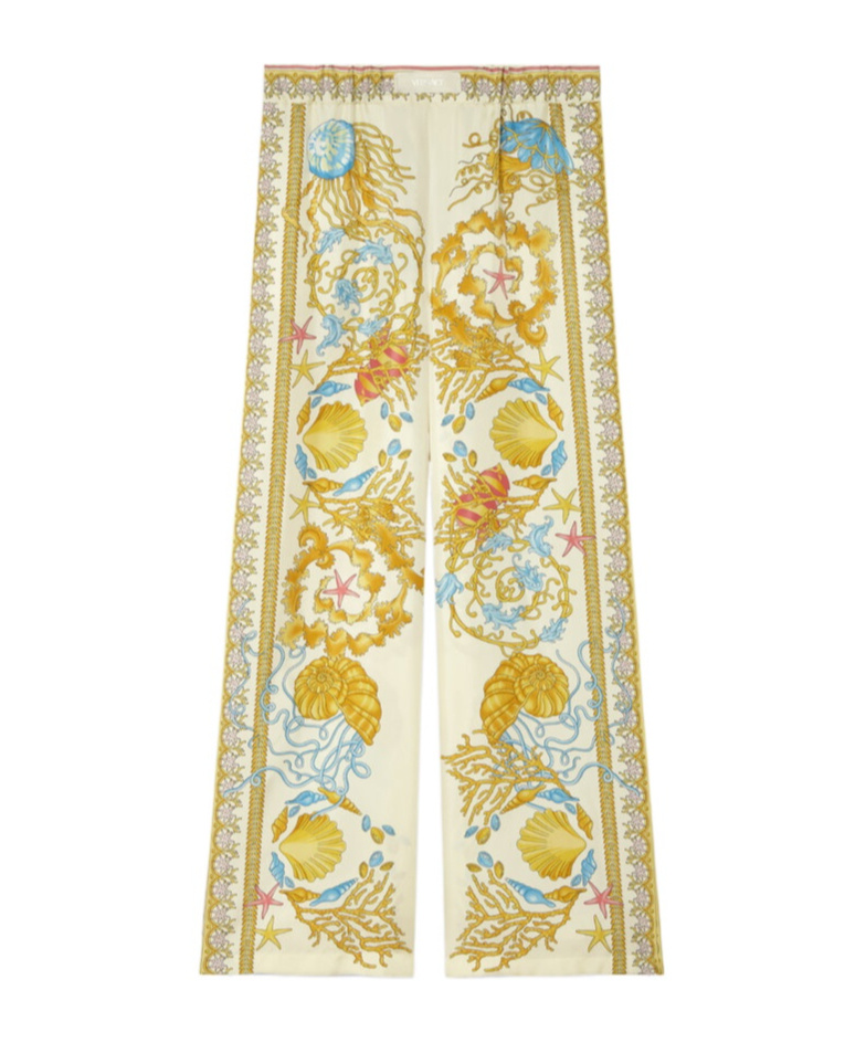Versace Wide Leg Trousers With Underwater Baroque Print In Brown