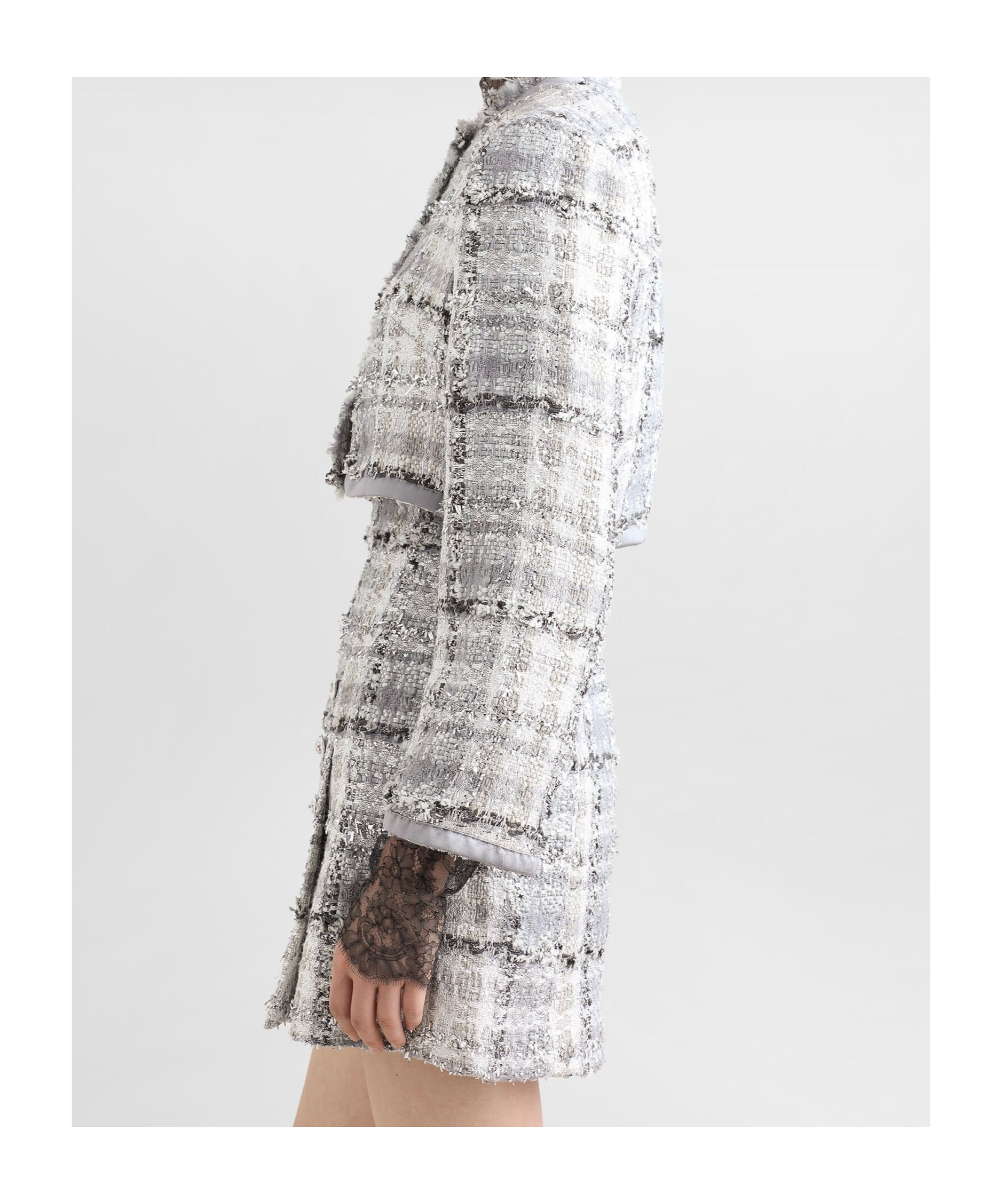 Dolce & Gabbana Gray Short Check Lurex Raschel Tweed Jacket In Grey