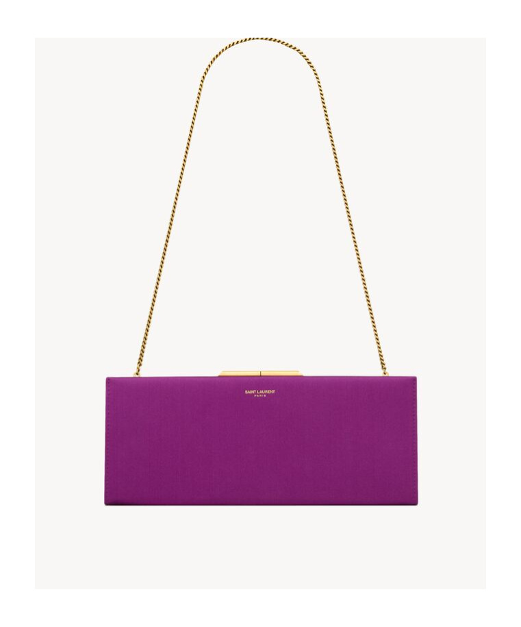 Saint Laurent Midnight Small Clutch In Satin In Purple