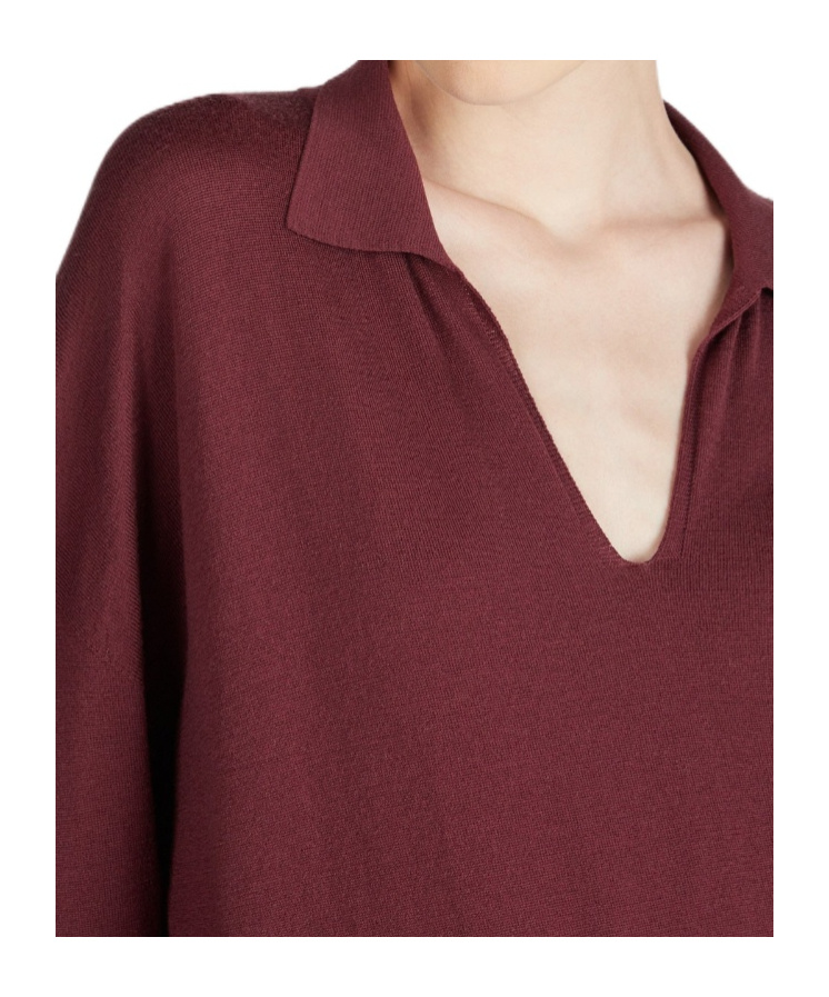 Zanone Wide Fit V Neck Polo Shirt In Flexwool Clothing In Burgundy