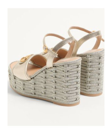 Valentino Garavani Vlogo Signature Wedge Sandal In Laminated Grainy Calfskin 120mm Woman Platinum 42 In Nude
