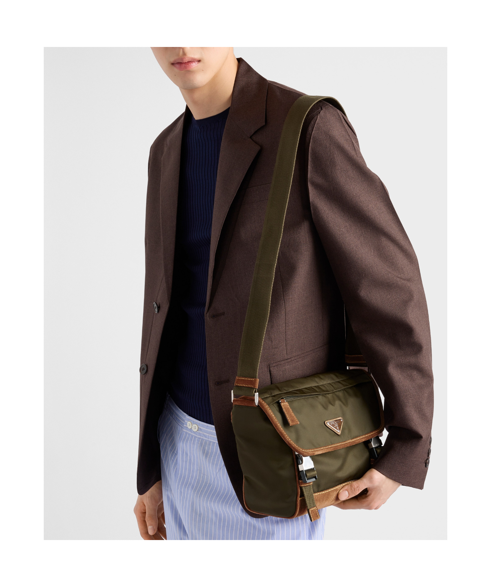 Prada Re-nylon Shoulder Strap Crossbody Bags Green In Musk Green/cocoa