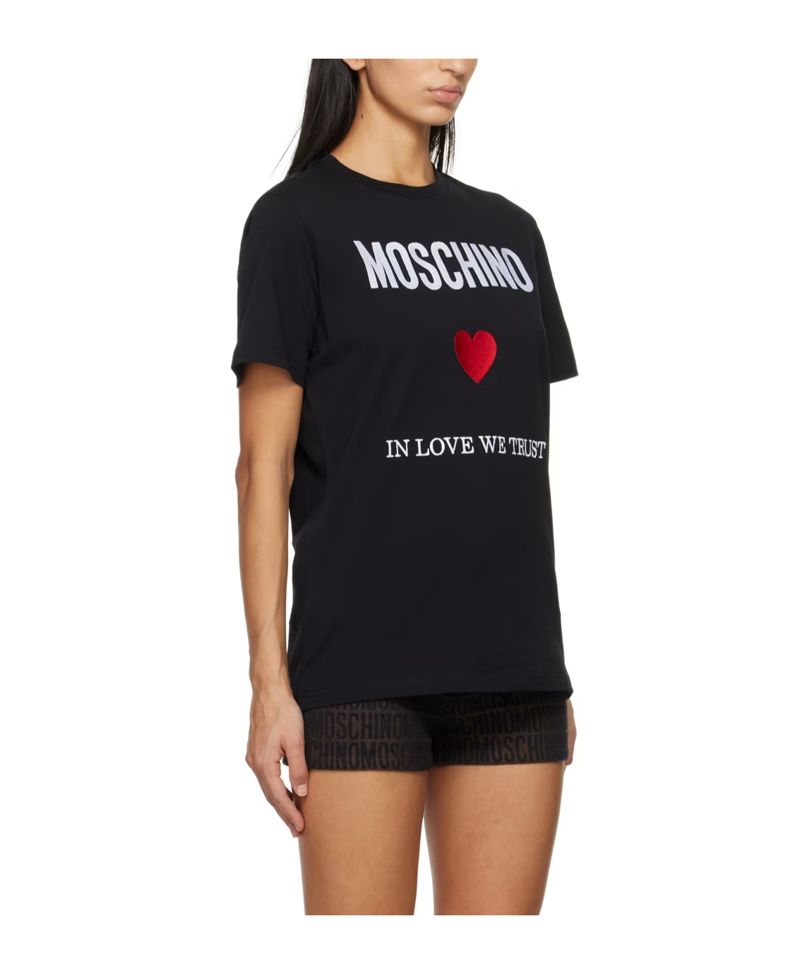 Moschino Black Regular Fit T-shirt With Logo And Heart Graphic In Black