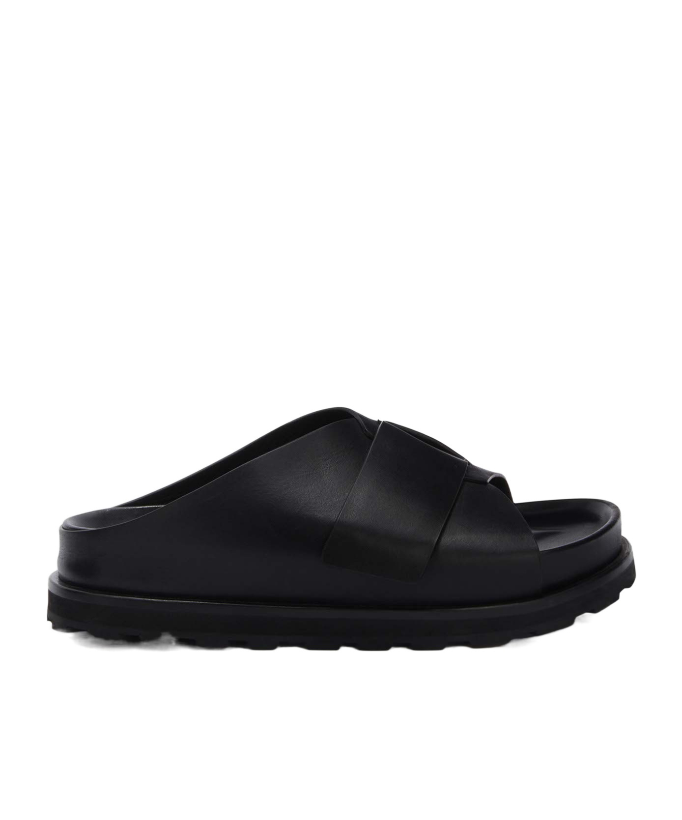 Jil Sander Platform Leather Slides In Black