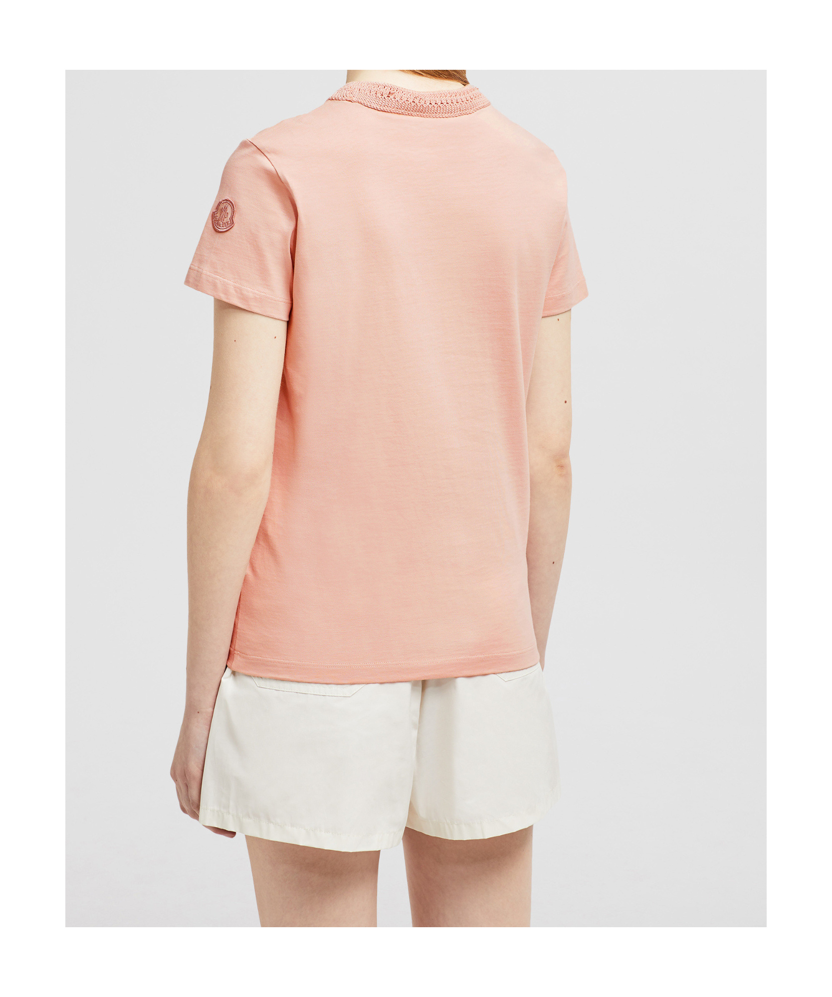 Moncler T-shirt En Coton Avec Détails En Crochet In Nude