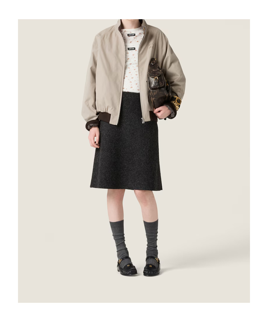 Miu Miu Reversible Houndstooth Check And Panama Cotton Blouson Jacket In Brown