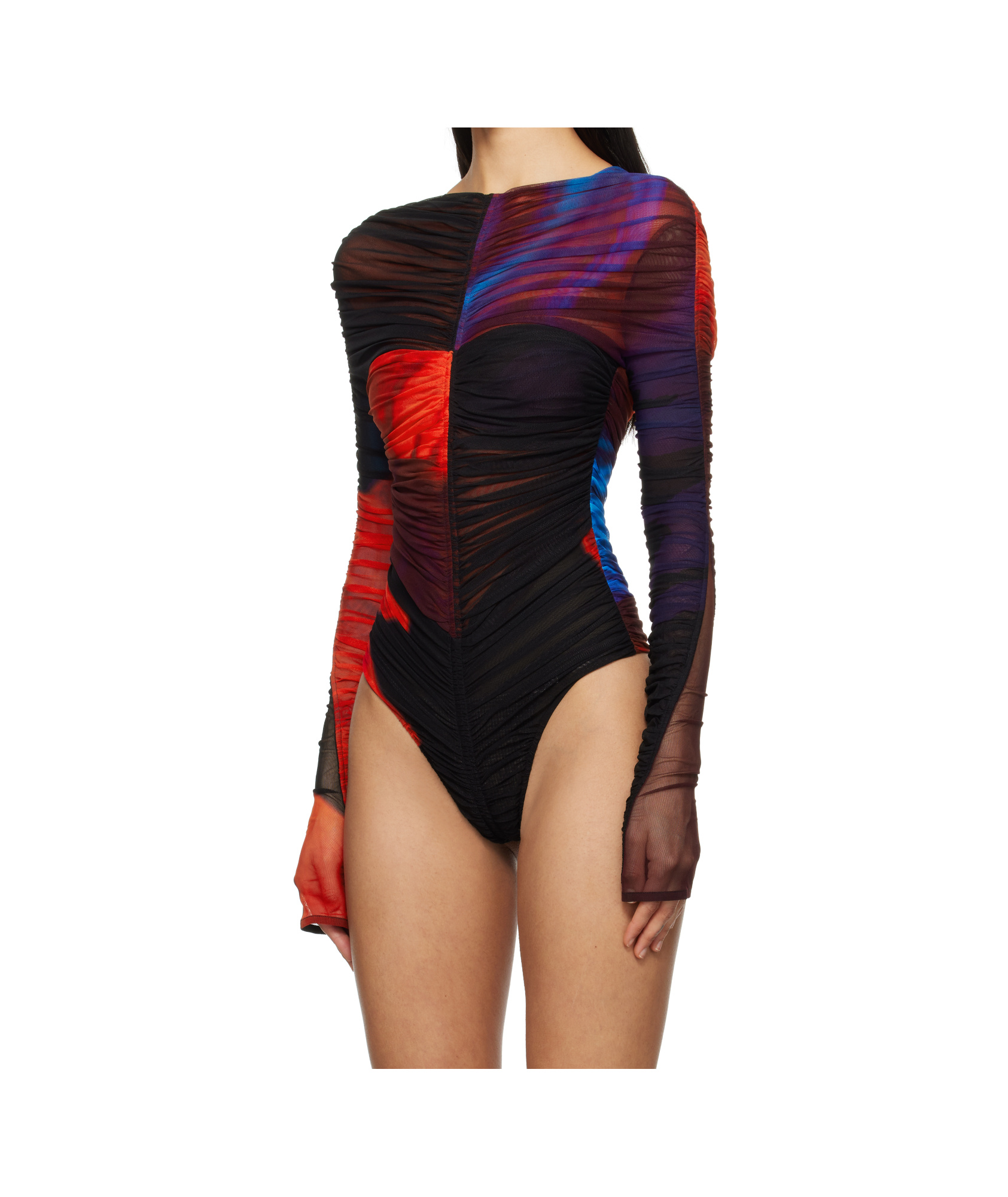 Mugler Ruched Mesh Bodysuit In Multi