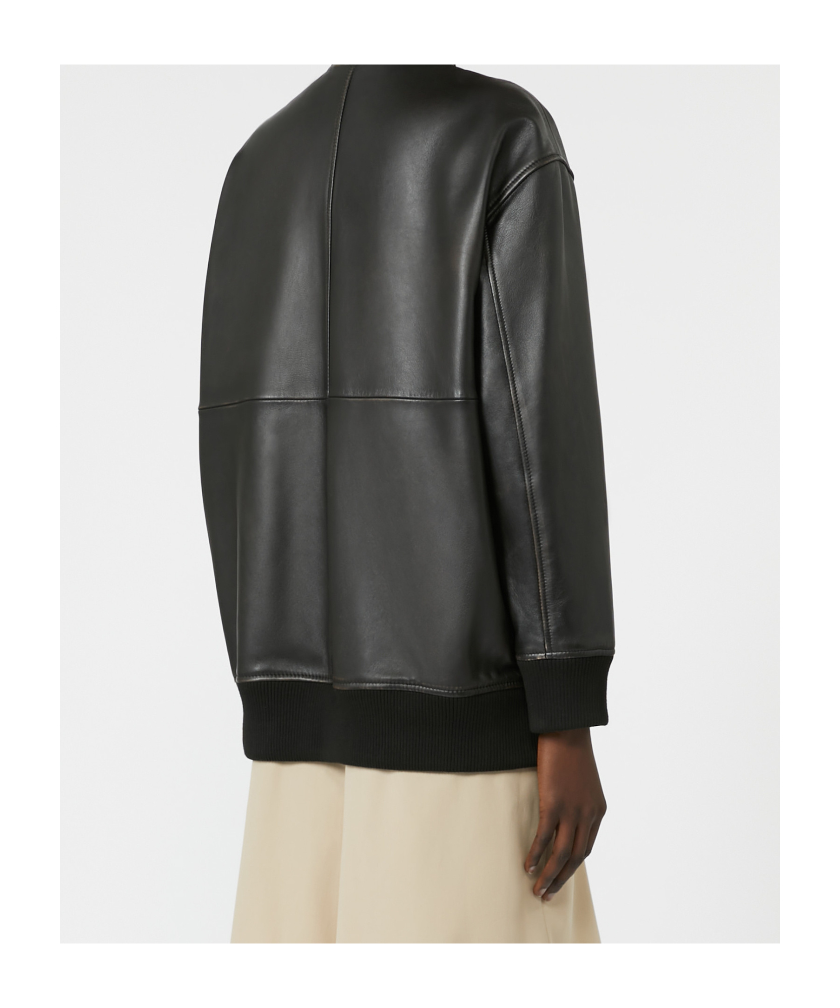 Max Mara Long Nappa Leather Bomber Jacket In Black