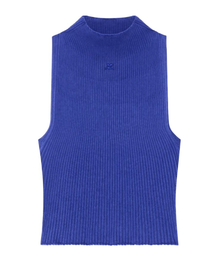 Courrèges Ribbed Cropped Top In Sapphire