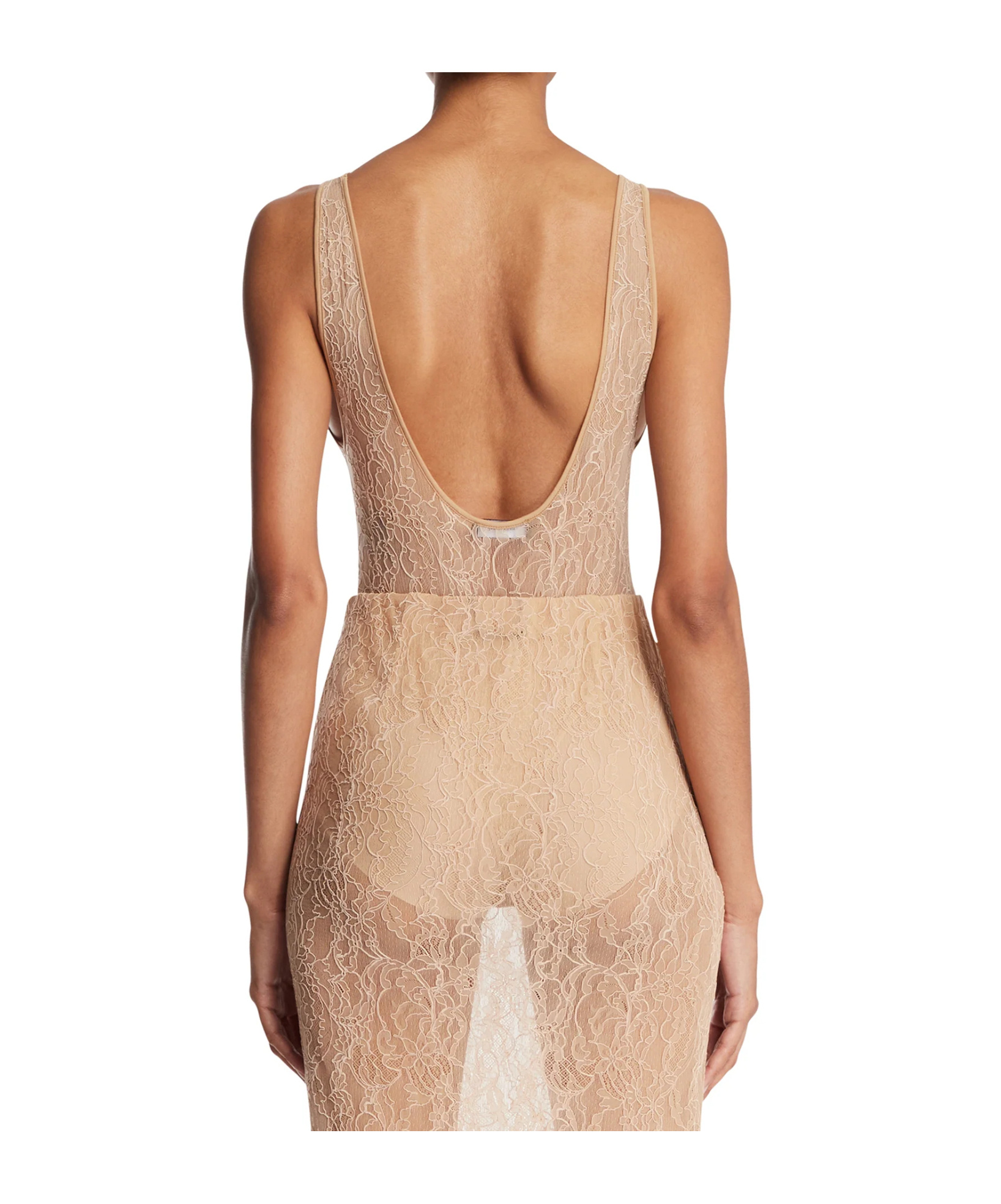 Wardrobe.nyc Lace Vest Bodysuit In Brown